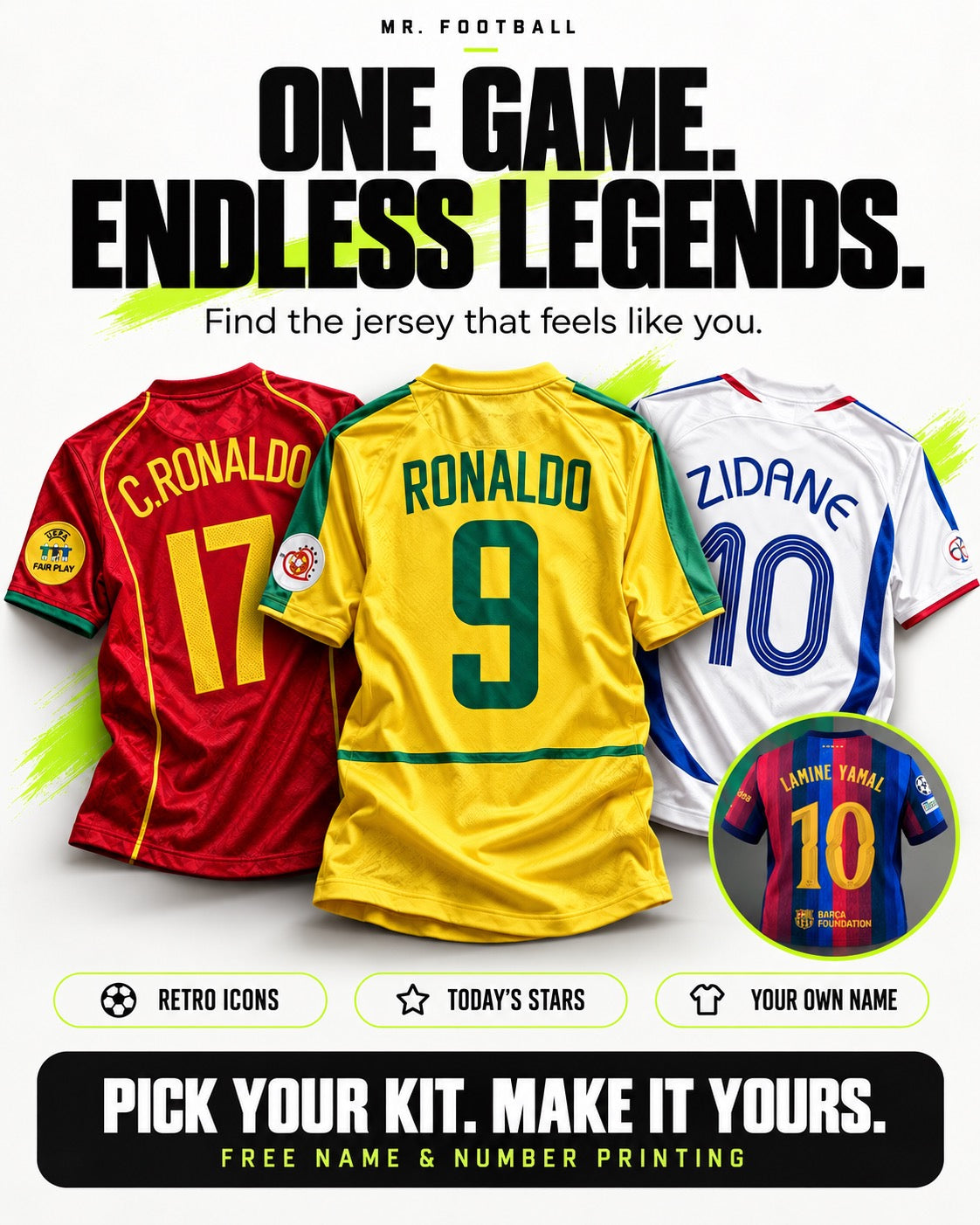 Retro icons, today's stars or your own name - free name and number printing